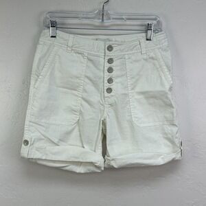 Sundance Shorts Womens 4 White Button Fly Cuffed Casual Utility Pockets